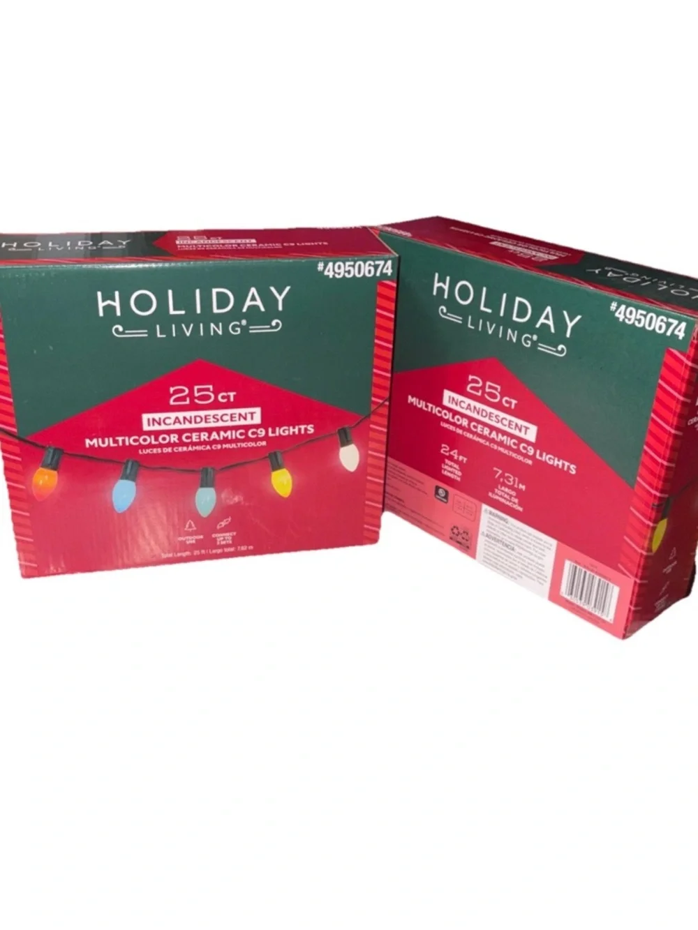 ⚡️2 Holiday Living 25ct Ceramic C9‎ Multicolored Christmas Lights Party Lights